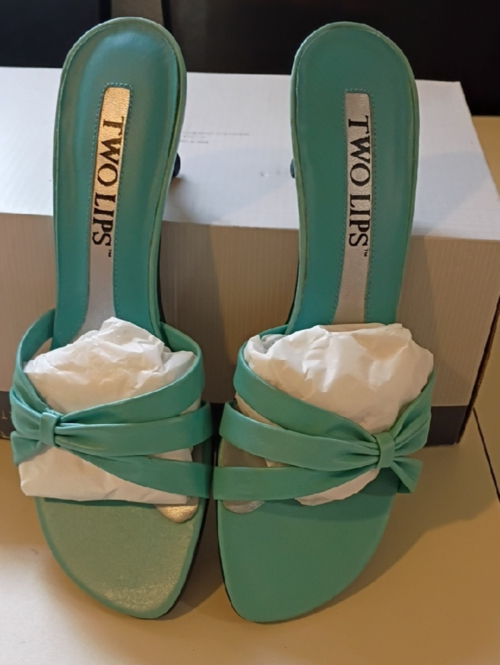 Two Lips Teal Knot Front Slide Mules